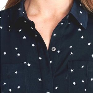 Untuckit Starlia Stars Shirt Size 2 Dark Navy Blue White Button Down Long Sleeve
